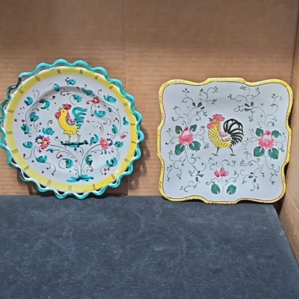 Vintage Italian Hand- Painted Rooster Plates Set